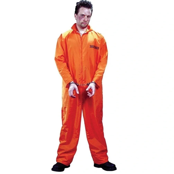 Mens One Size Orange Jumpsuit Got Busted Inmate Prison Penitentiary Halloween - Picture 1 of 8